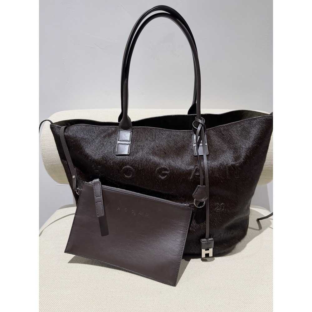 Authentic HOGAN Brown Pony Hair Medium Tote Bag